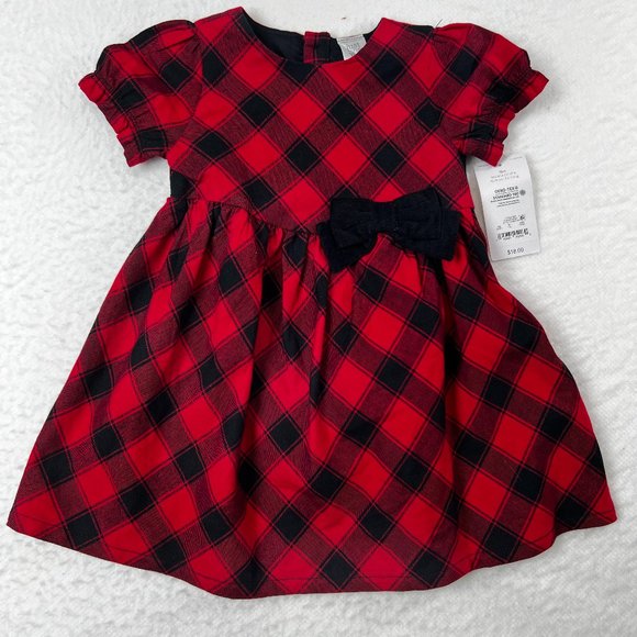 Carter's Just One You Red Black Checked Baby Girls Dress Sz 12M With Bloomers - Picture 1 of 5